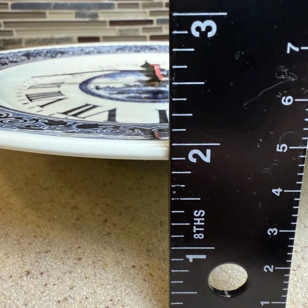 Vintage Boch Delft Blue White Windmill‎ Ceramic Plate Wall Clock Belgium WORKS